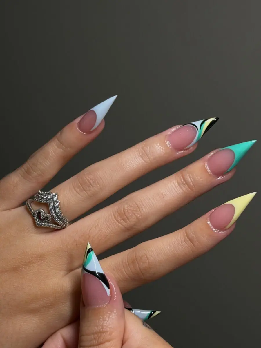 Colorful Stiletto Nails with Unique Designs