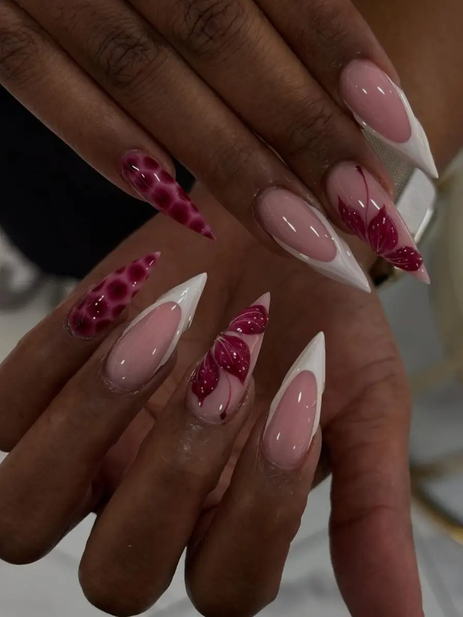 Elegant stiletto nails with floral accents