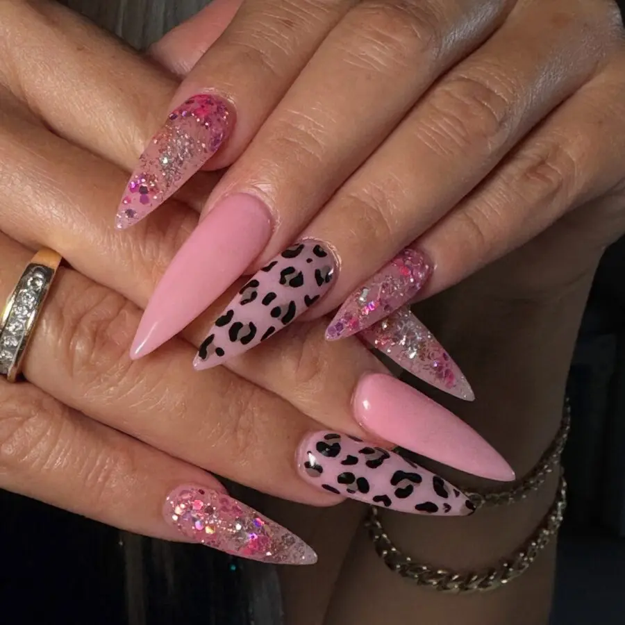 Stylish stiletto nails with vibrant designs