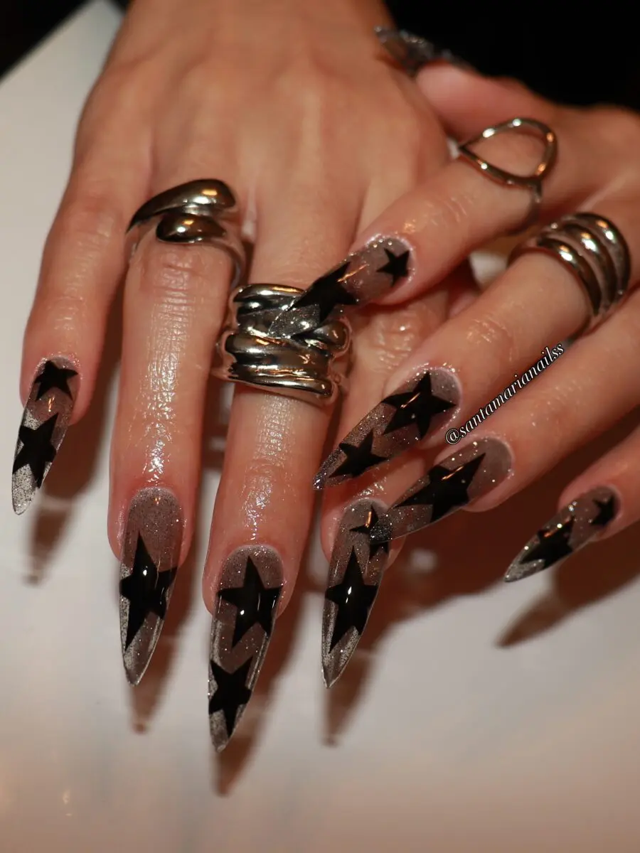 Chic stiletto nails with star designs