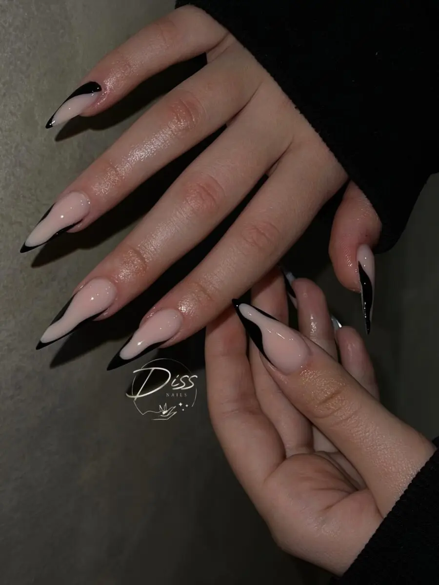 Chic Stiletto Nails with Black and Nude Colors