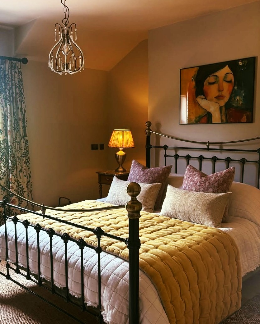 Chic bedroom with cozy ambiance and art