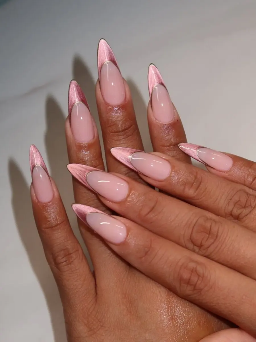 Elegant pink French tip acrylic nails design