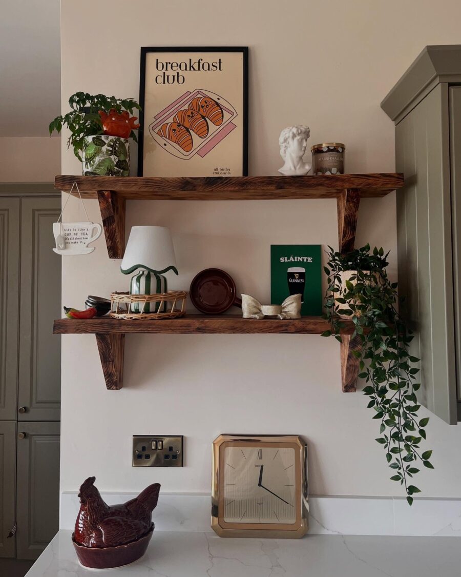 Charming rustic shelf decor with unique accents