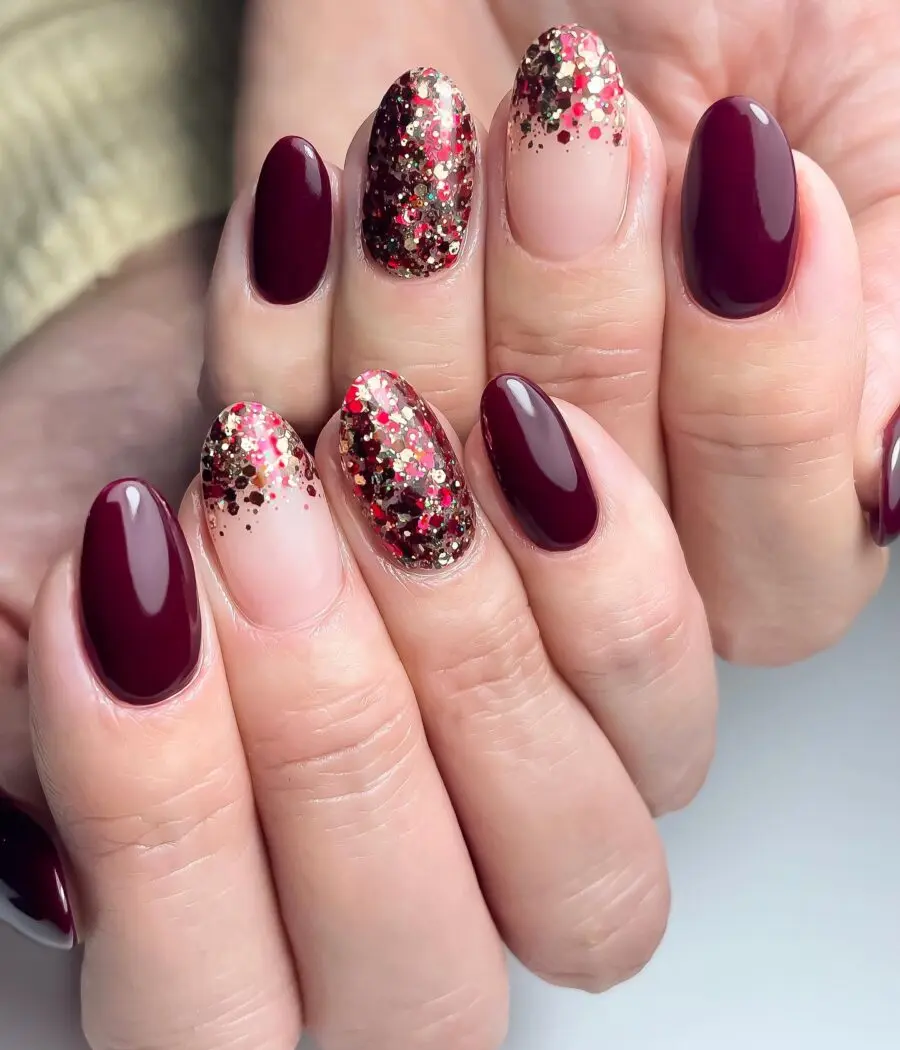 Elegant Thanksgiving nails with glitter accents