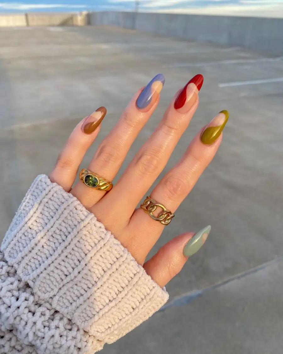 Stylish multicolor Thanksgiving nail designs