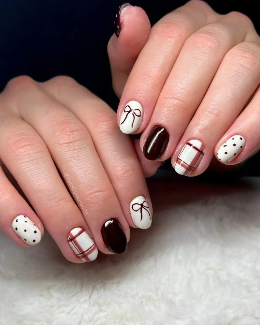 Charming Thanksgiving Nails with Bow and Plaid