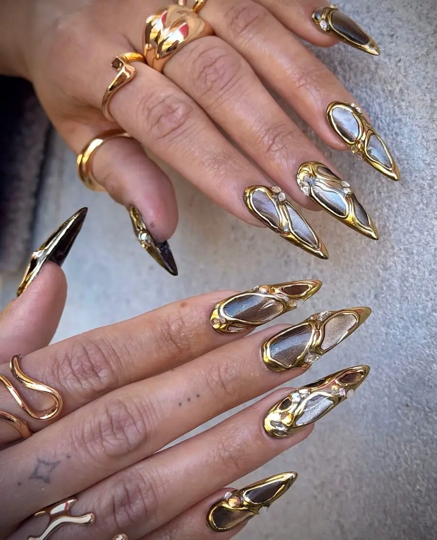 Glamorous Thanksgiving Nail Design with Gold Accents