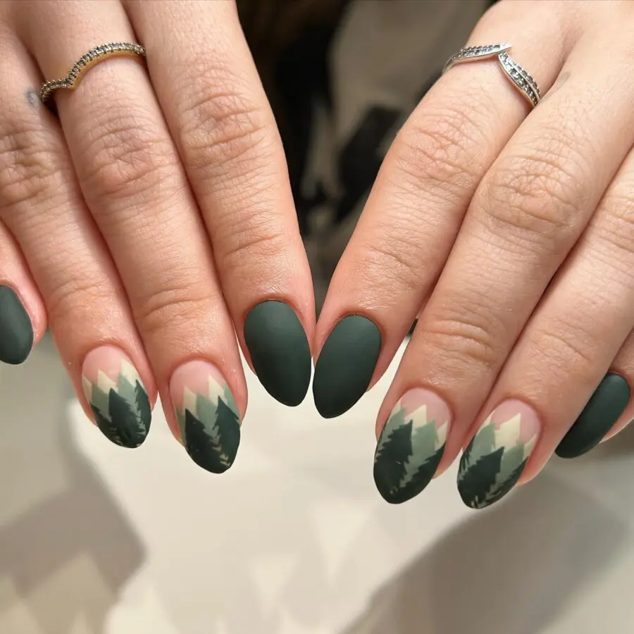 Chic matte green nails for Thanksgiving vibe