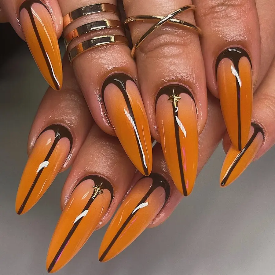 Stylish Thanksgiving-Inspired Orange and Brown Nails
