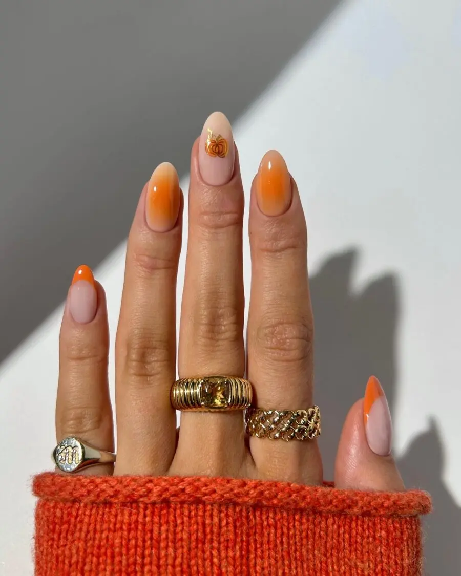 Chic Thanksgiving Nails with Pumpkin Charm