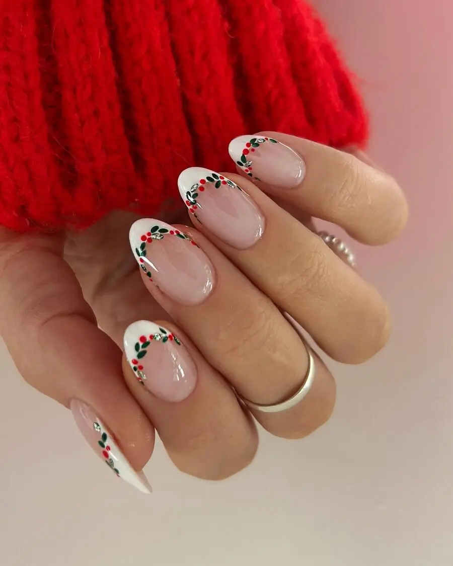 Festive red and white Thanksgiving nail art