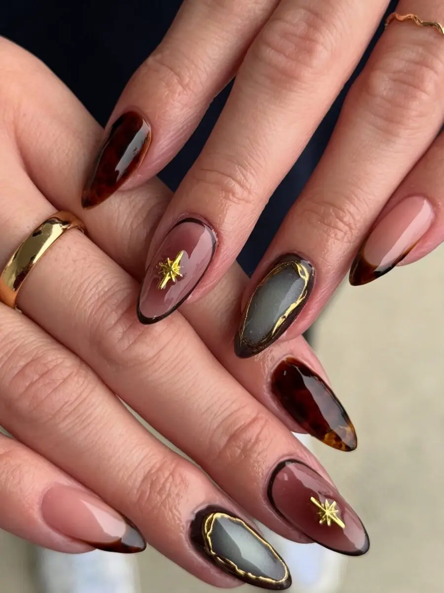 Elegant Thanksgiving Nails with Tortoise Shell Accents