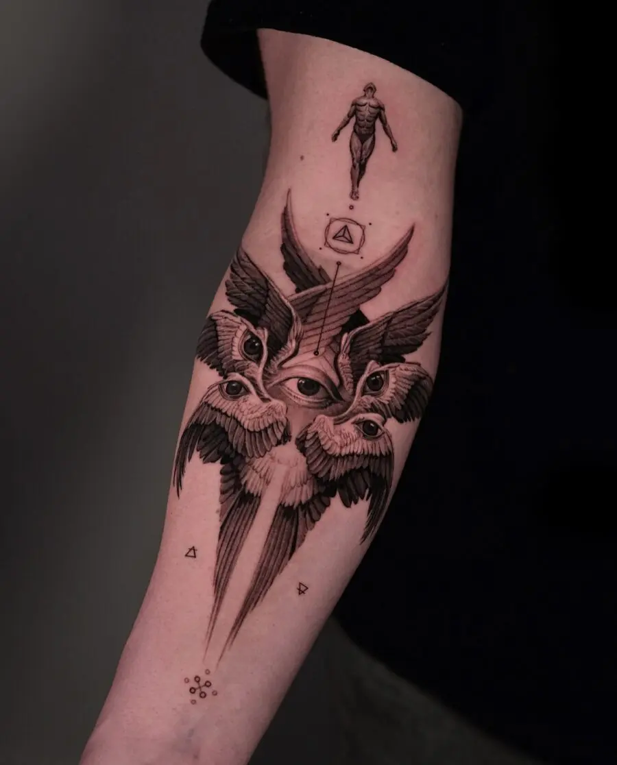 Intricate Biblical Winged Eye Tattoo Design
