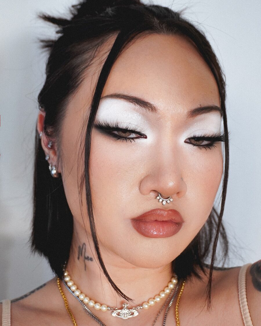 Bold Y2K Makeup with White Accents