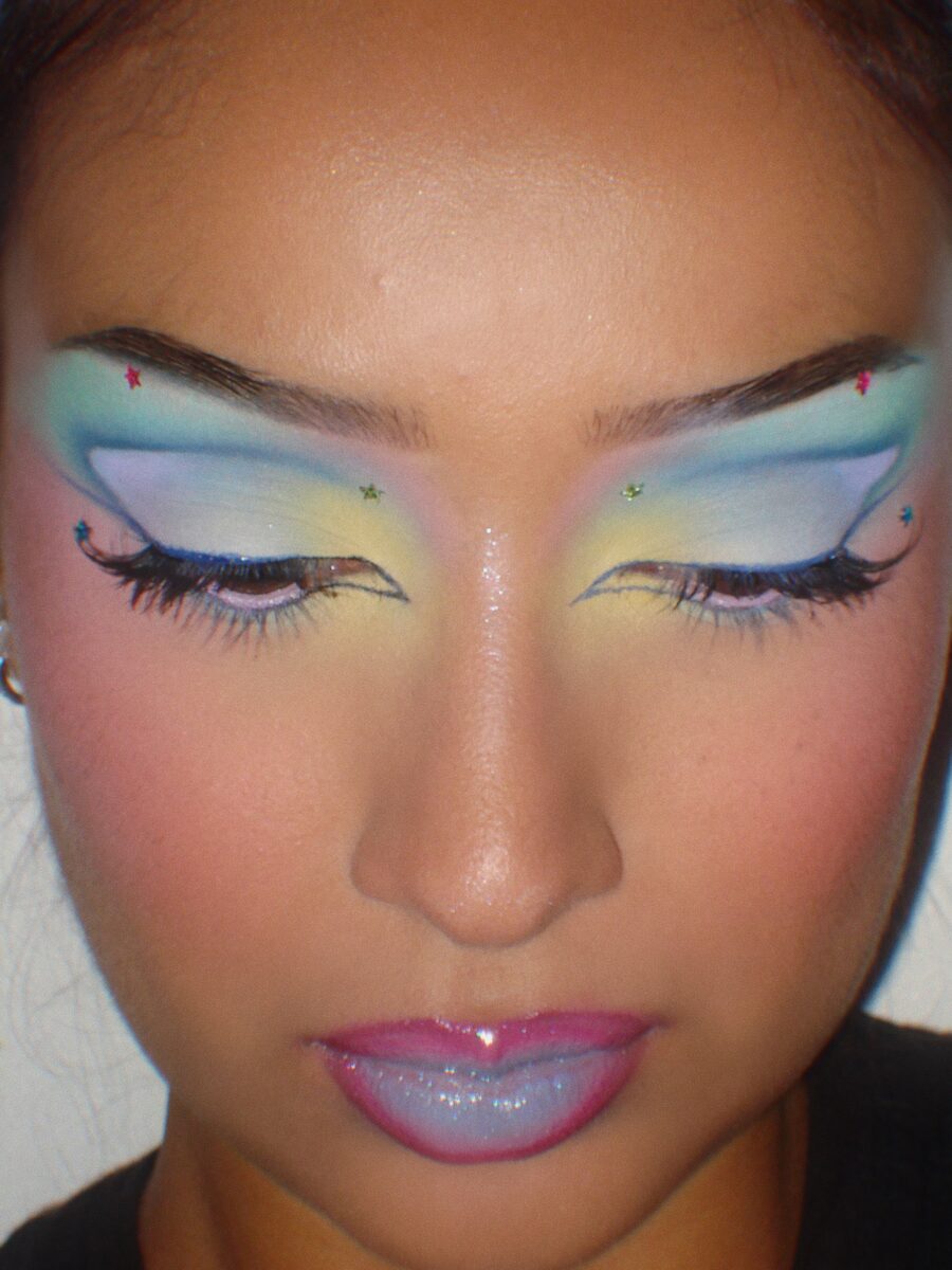 Vibrant pastel Y2K-inspired makeup look