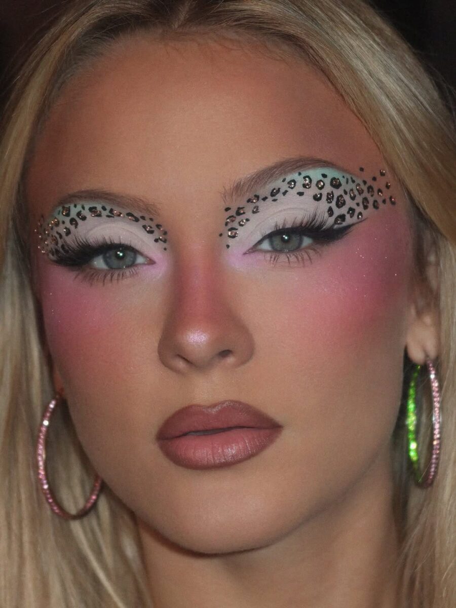 Vibrant Y2K-inspired makeup with playful patterns
