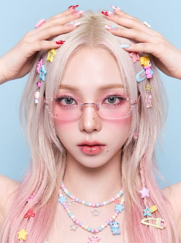 Vibrant Y2K-inspired makeup with playful accents