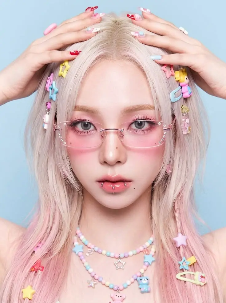 Vibrant Y2K-inspired makeup with playful accents