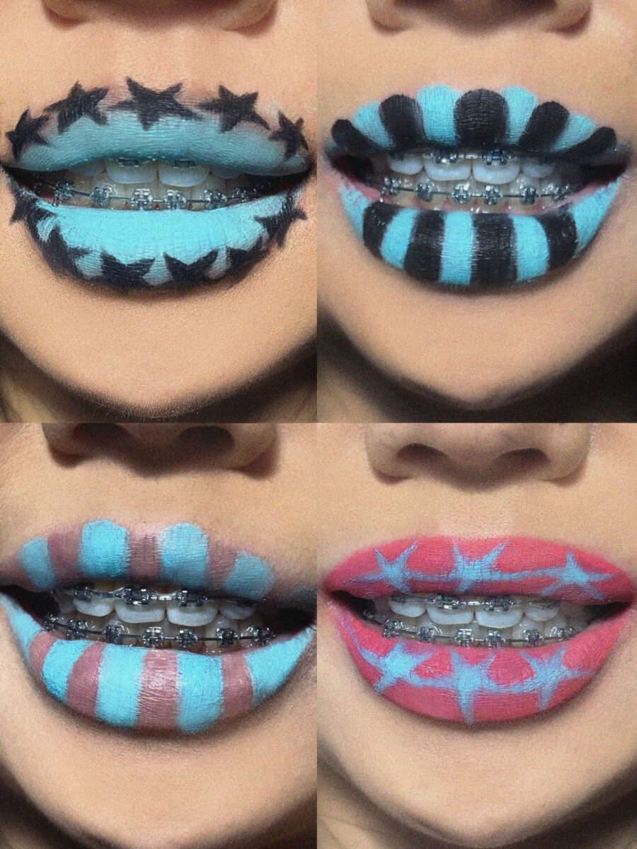 Vibrant Y2K-inspired lip art with bold designs