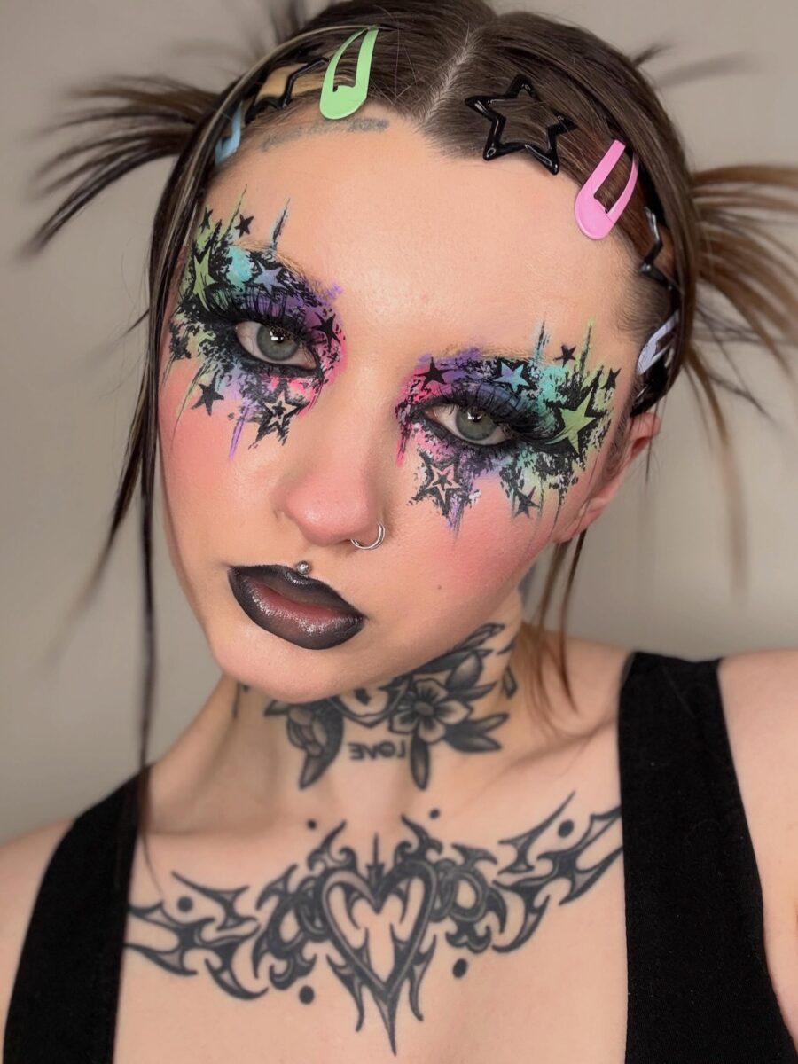 Bold and colorful Y2K makeup aesthetic