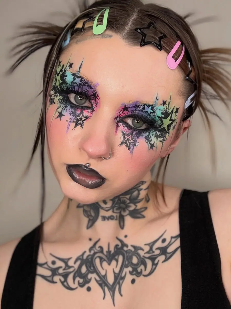 Bold and colorful Y2K makeup aesthetic