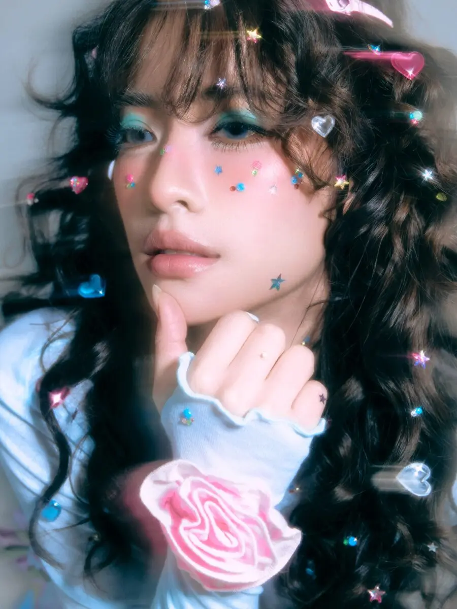 Whimsical Y2K-inspired colorful makeup look